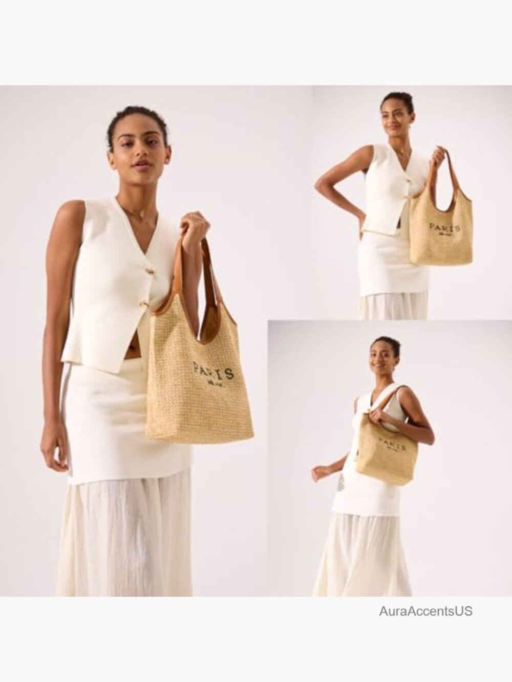 Straw Tote Bag with Detachable Coin Purse, Shoulder Beach Bag, Woven Summer - Picture 3 of 6